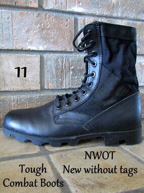 COMBAT BOOTS, MEN'S 11, NEW LEATHER MOTORCYCLE BIKER w RUBBER WAFFLE SOLES NWOT